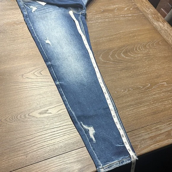 KanCan Dark Blue Distressed Skinny Jeans with Tie Belt - Picture 8 of 8